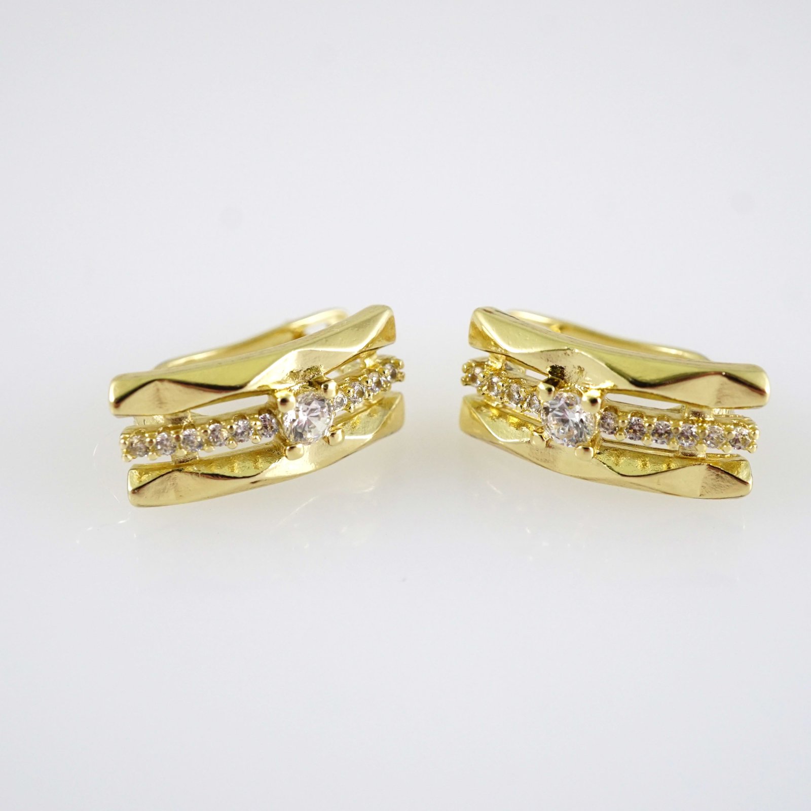 E2844 Earrings - Aretes - Zircon Stone - 14K Real Color